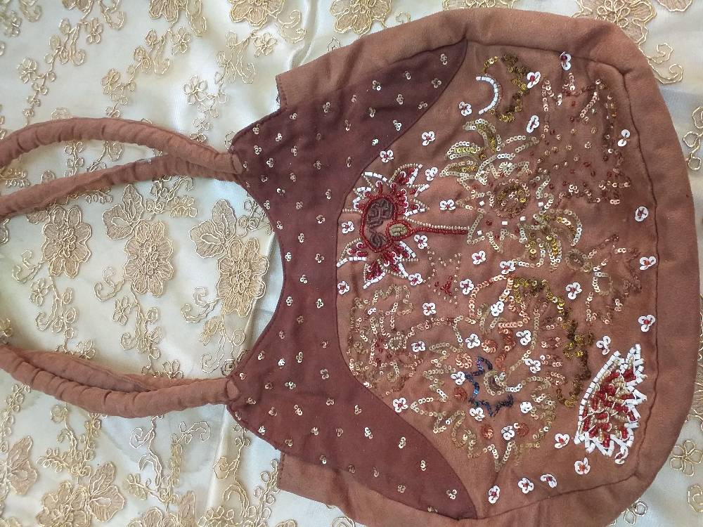 Embellished Sueded Polyester Shoulder Bag