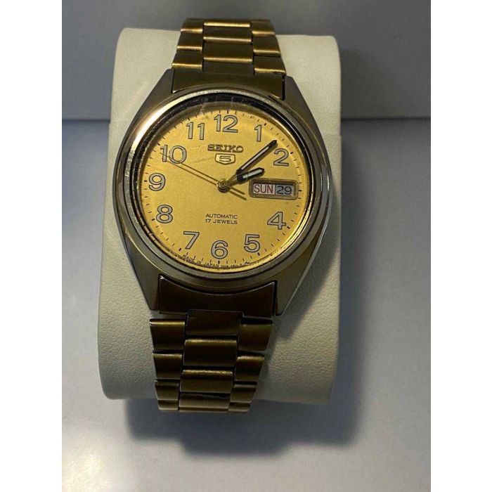 Seiko 5 Automatic Day-Date Gold Tone Watch