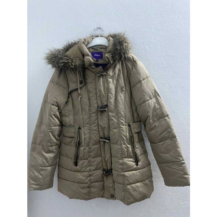 MEXX Women's Beige Faux Fur Hooded Toggle Puffer Jacket
