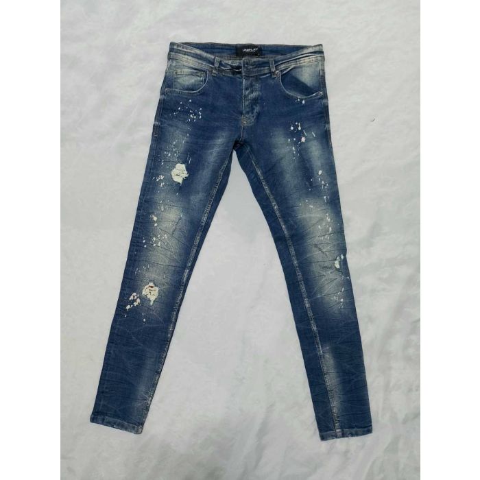 Unoplay Distressed Paint Splatter Slim Jeans