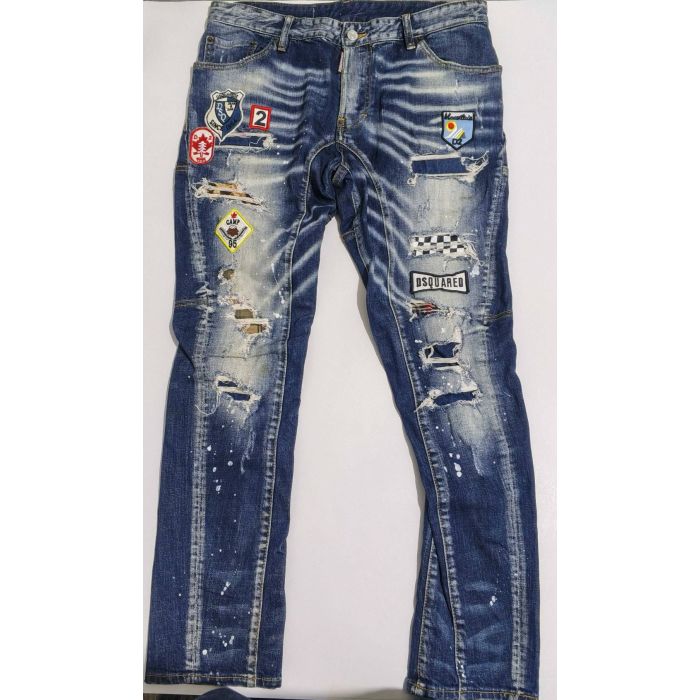 Dsquared2 Distressed Patch Paint Splatter Slim Jeans