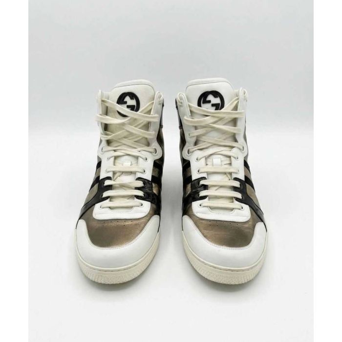 Gucci 228079 Metallic Bronze Leather High Top Sneakers