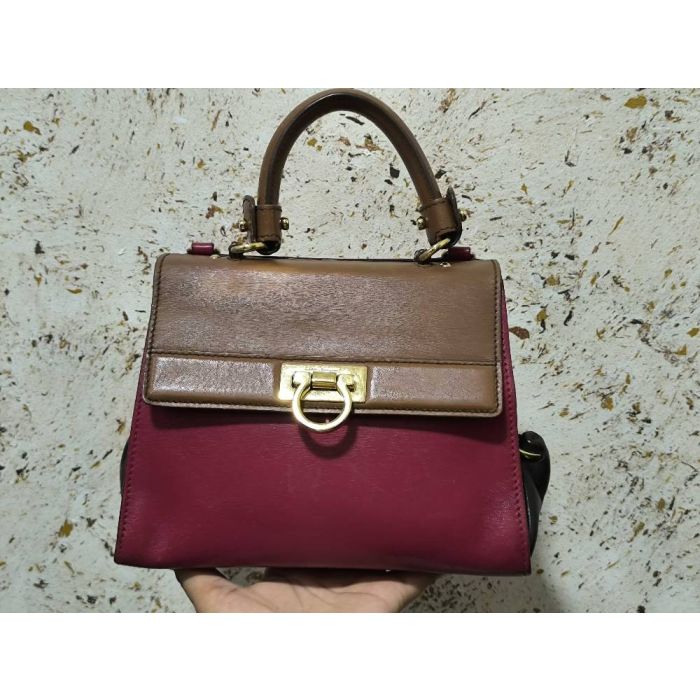 Salvatore Ferragamo Sofia Gancini Two-Tone Leather Top Handle Satchel