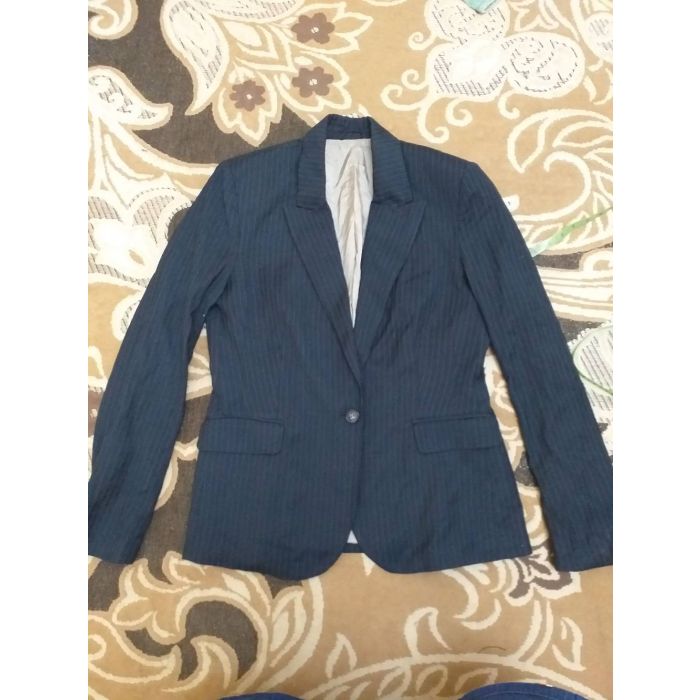 Mango Women's Navy Pinstripe One-Button Suit Blazer