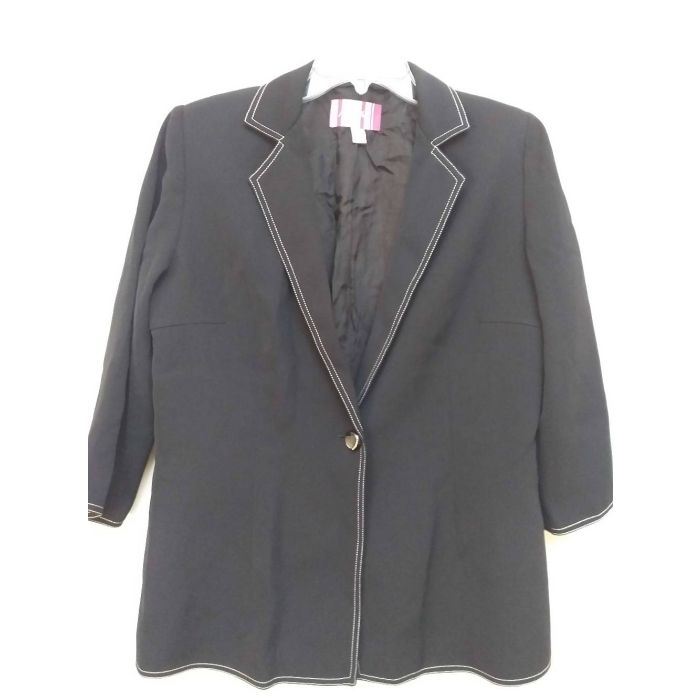 Anna Mora Black Longline Blazer with White Contrast Stitching