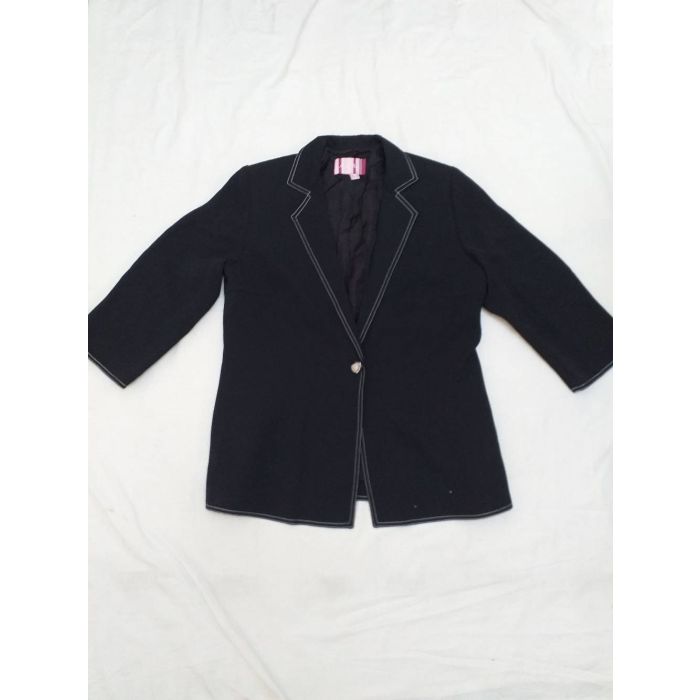 Anna Mora Black Longline Blazer with White Contrast Stitching