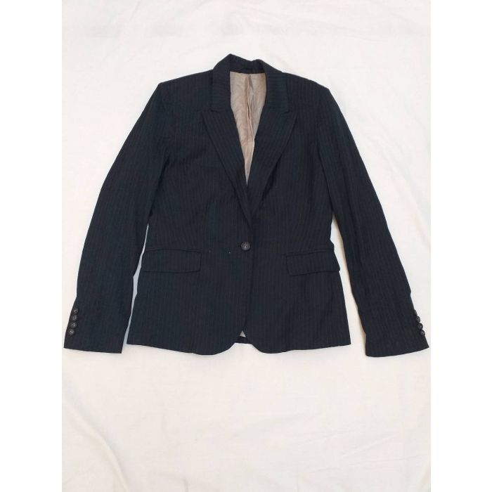 Mango Women's Navy Pinstripe One-Button Suit Blazer