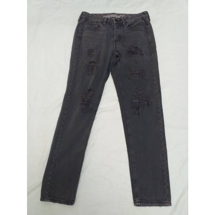 American Eagle Outfitters Women's Washed Black Distressed Jeans