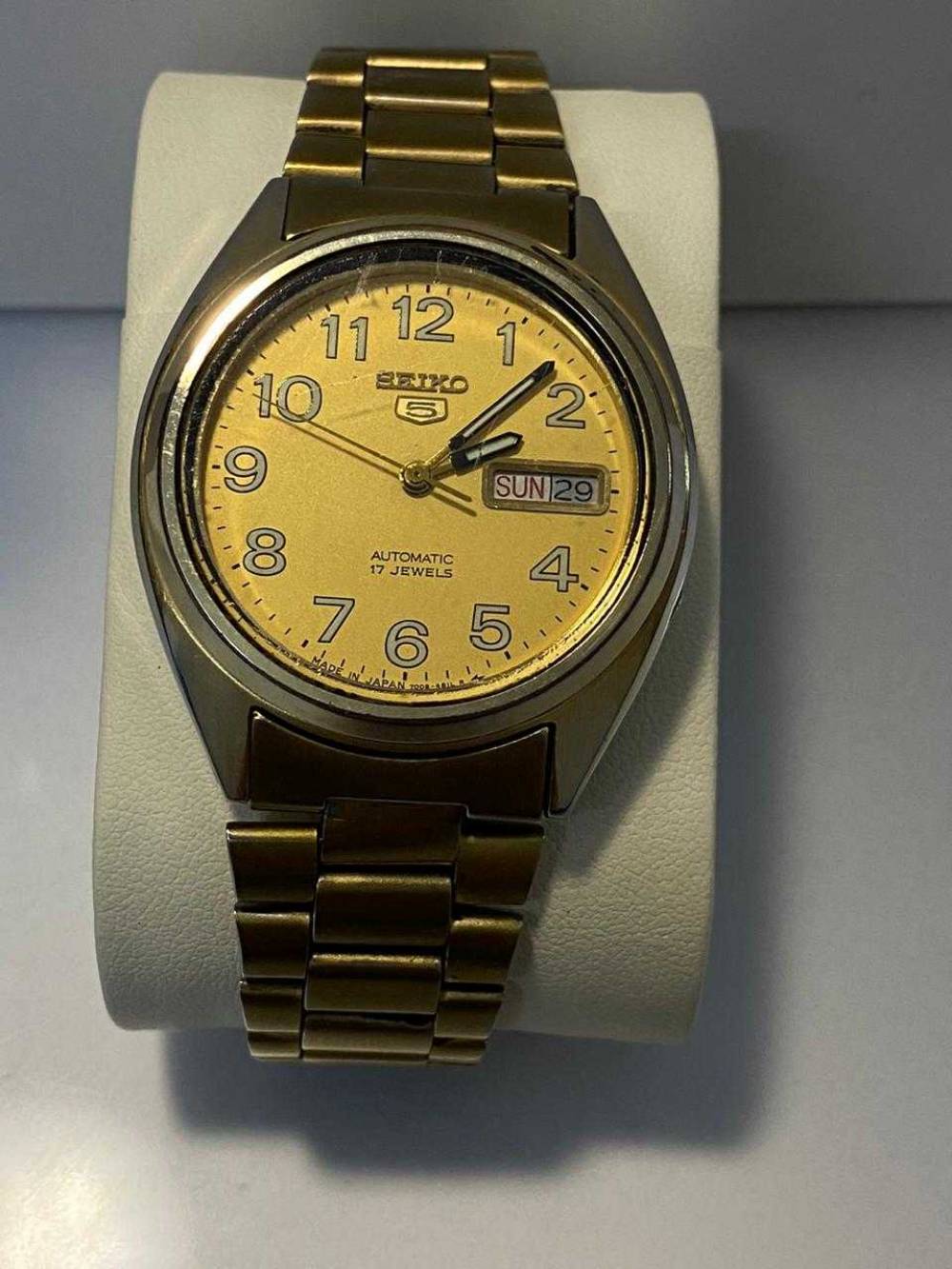 Seiko 5 Automatic Day-Date Gold Tone Watch