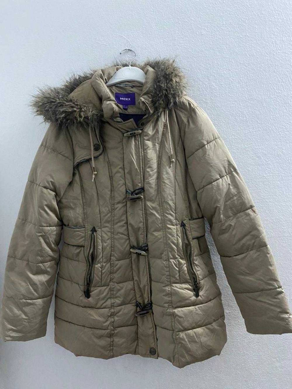 MEXX Women's Beige Faux Fur Hooded Toggle Puffer Jacket