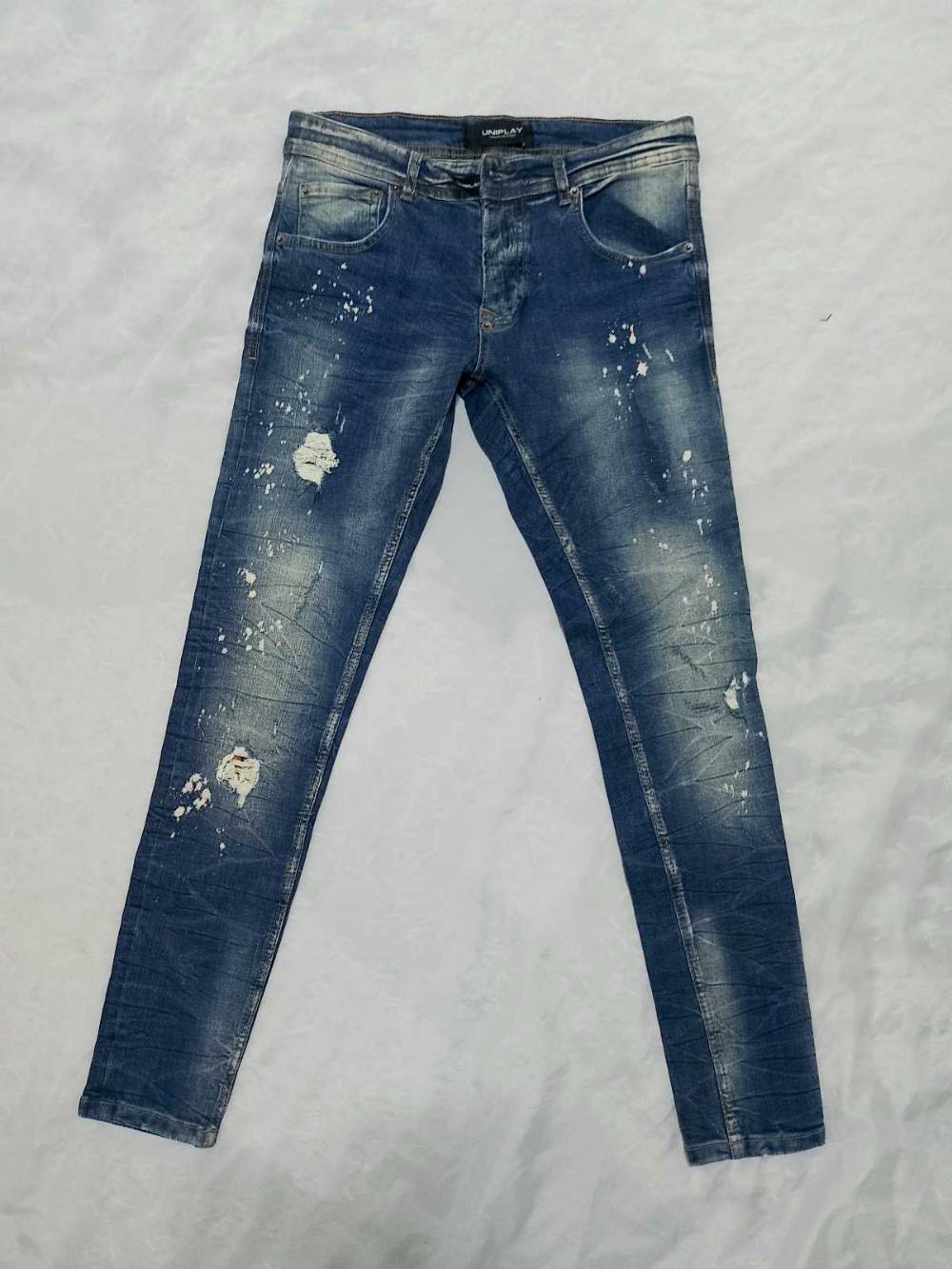 Unoplay Distressed Paint Splatter Slim Jeans