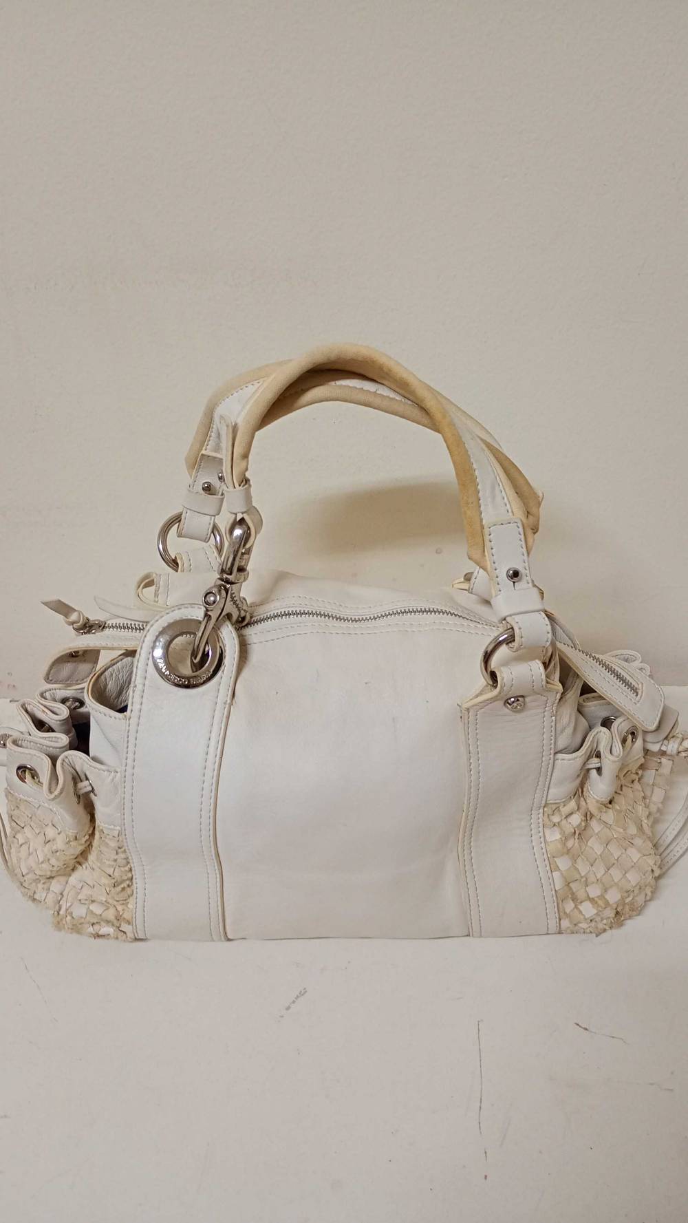 Francesco Biasia White Sheep Leather Handbag
