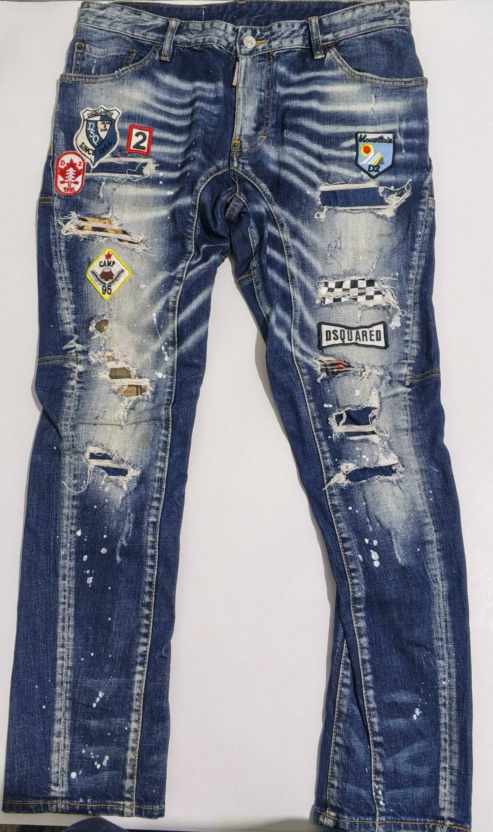 Dsquared2 Distressed Patch Paint Splatter Slim Jeans