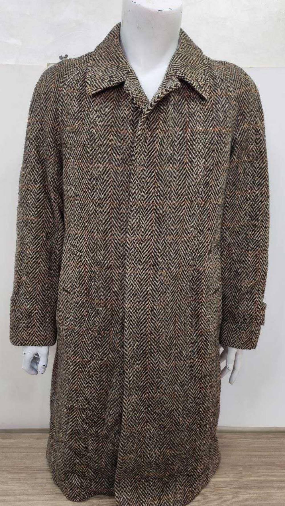 Vintage Burberrys London Herringbone Wool Overcoat