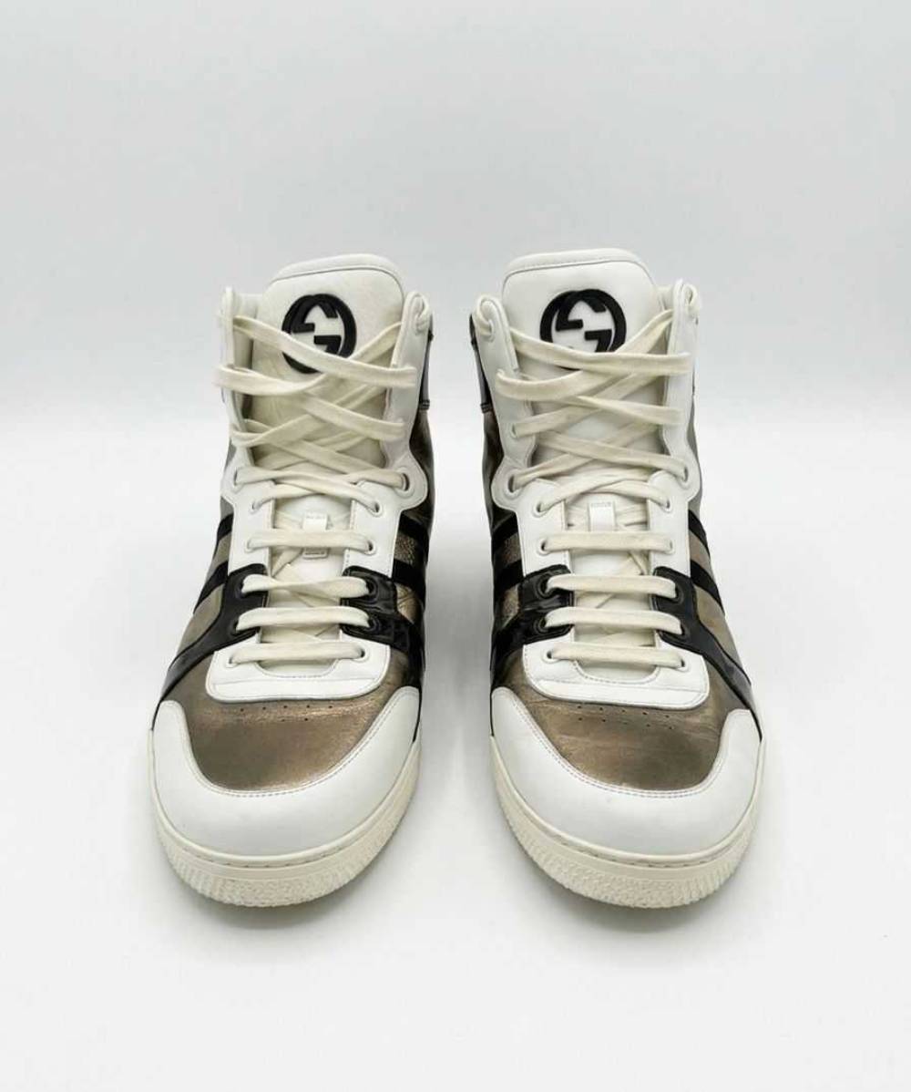 Gucci 228079 Metallic Bronze Leather High Top Sneakers