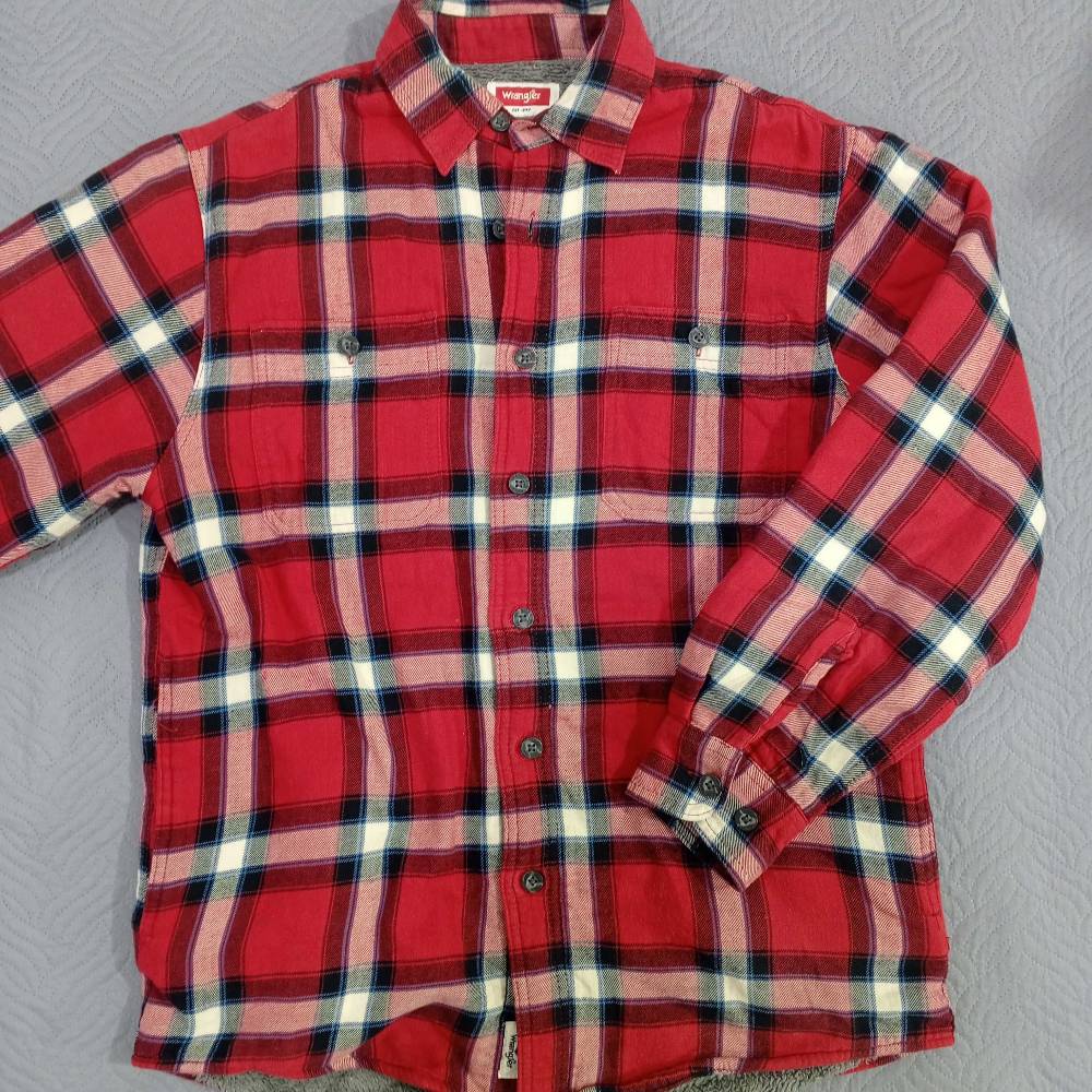 Wrangler Men's Red Plaid Sherpa Lined Flannel Shirt Jacket