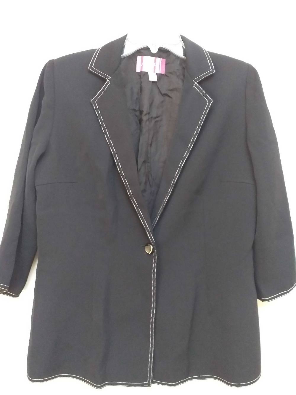 Anna Mora Black Longline Blazer with White Contrast Stitching