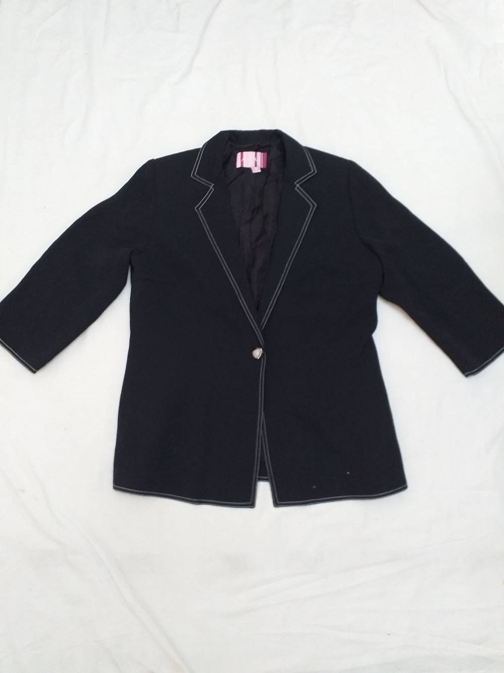 Anna Mora Black Longline Blazer with White Contrast Stitching