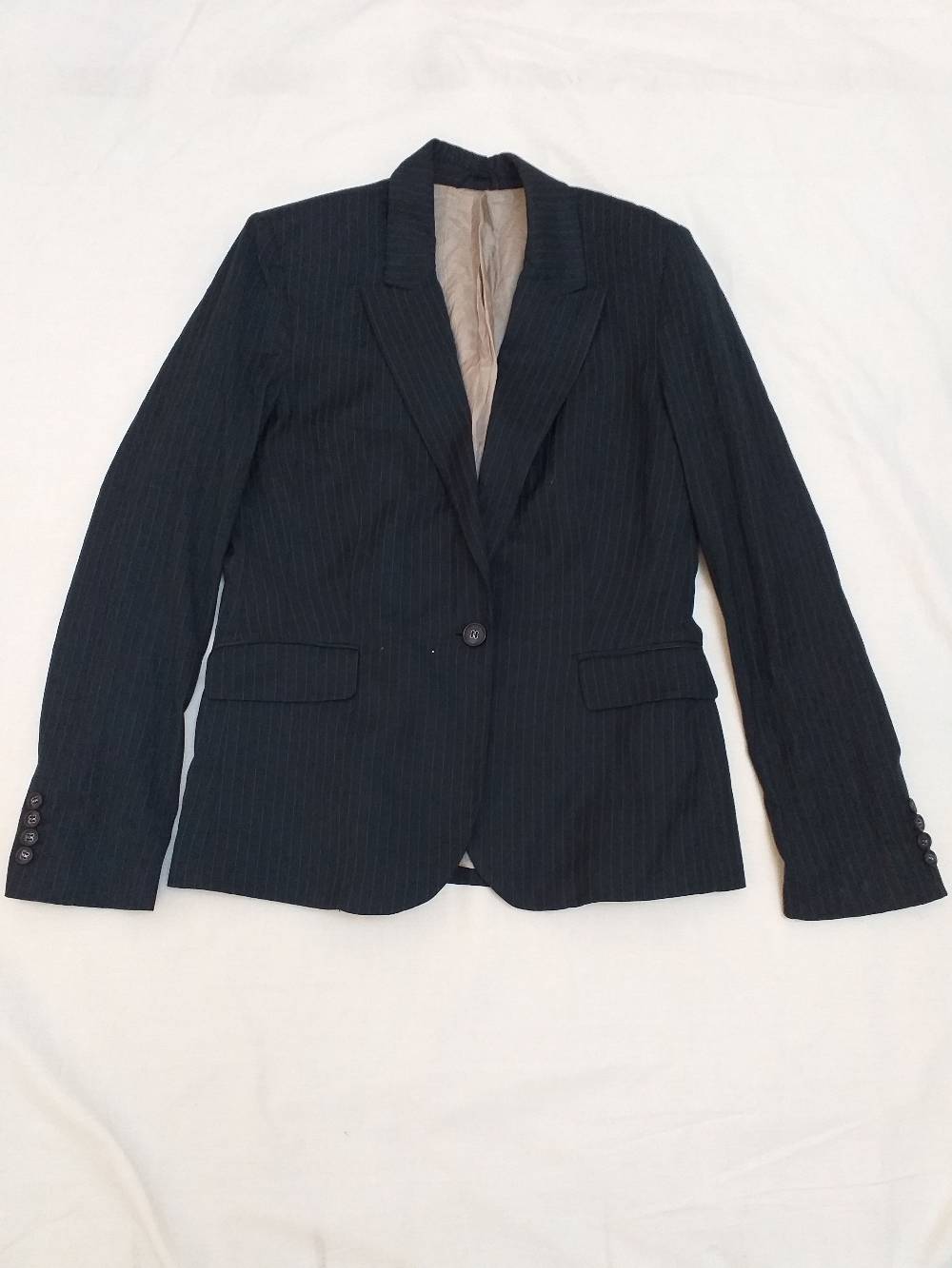 Mango Women's Navy Pinstripe One-Button Suit Blazer