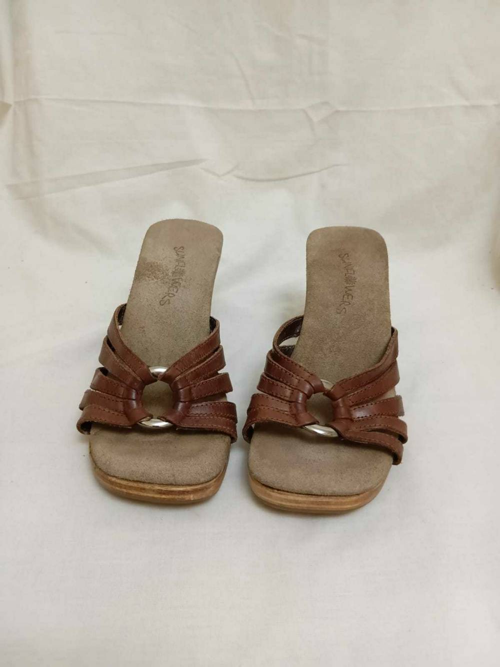 Women's SARENZA Leather Block Heel Slide Sandals