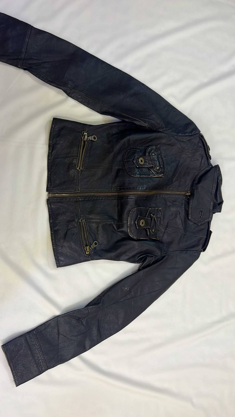 Women's Distressed Leather Biker Jacket