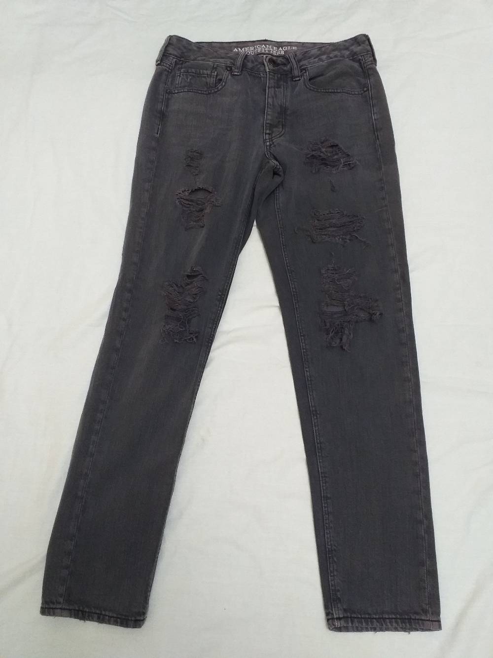 American Eagle Outfitters Women's Washed Black Distressed Jeans
